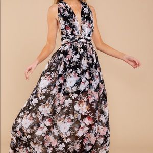 Black Floral Print Maxi Dress